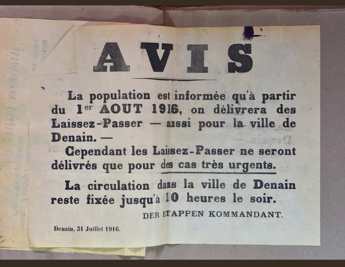 Denain occupation poster notifying civilians of the need for a permit