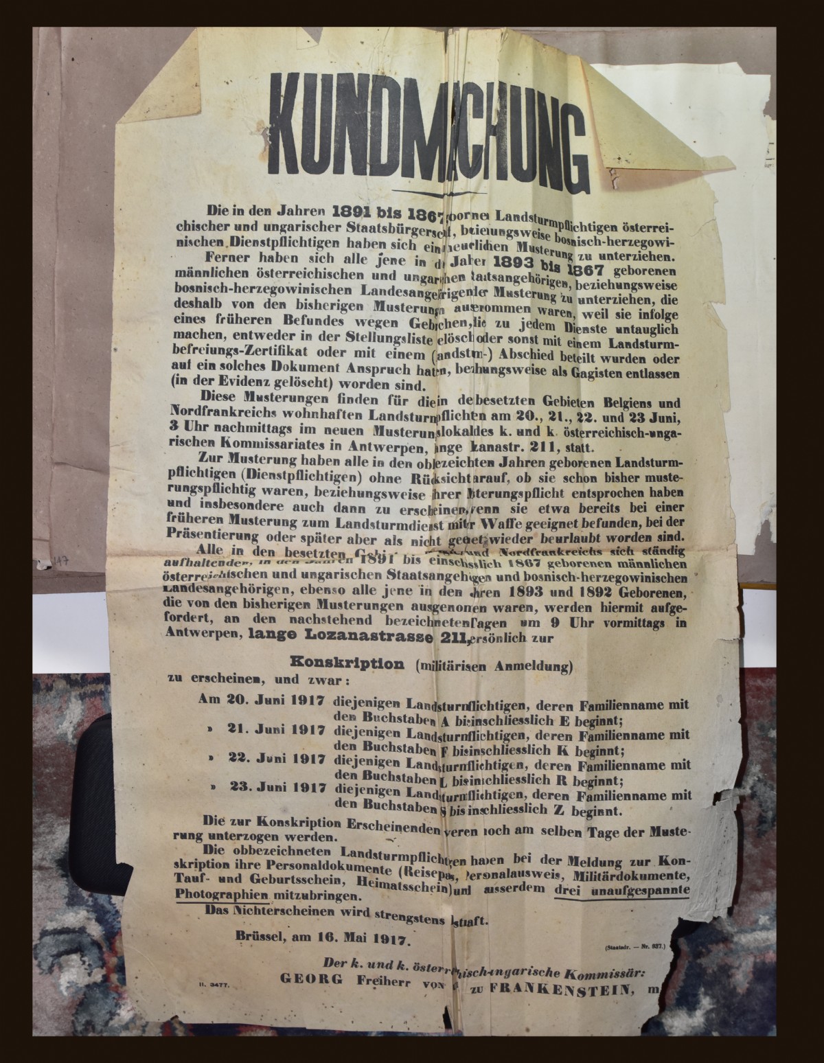 General occupation poster concerning conscription in German
